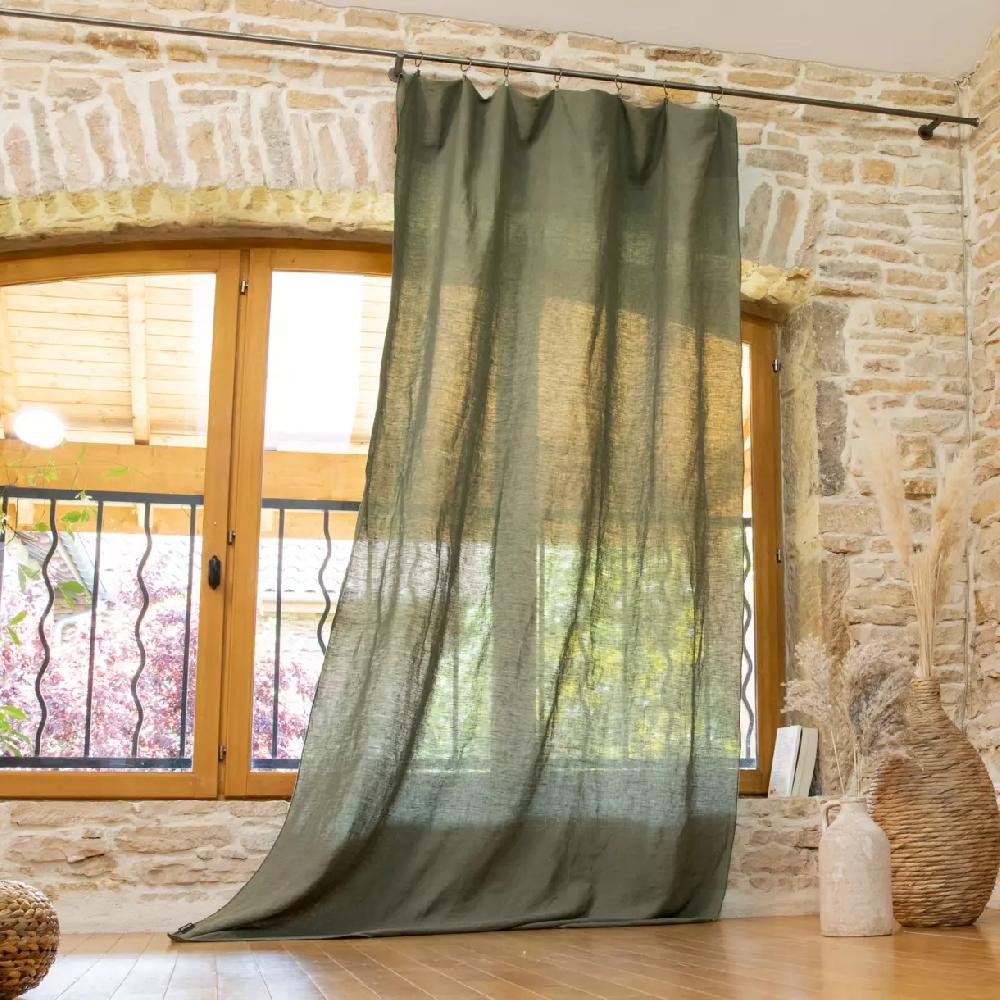 eminza Rideau lin lavé ajustable (140 x max 270 cm) Louise Vert romarin