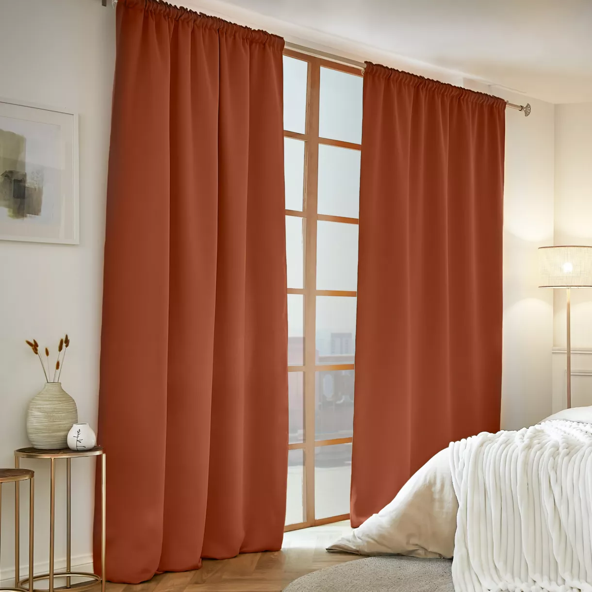 eminza Rideau obscurcissant thermique galon fronceur (140 x 240 cm) Calore Terracotta