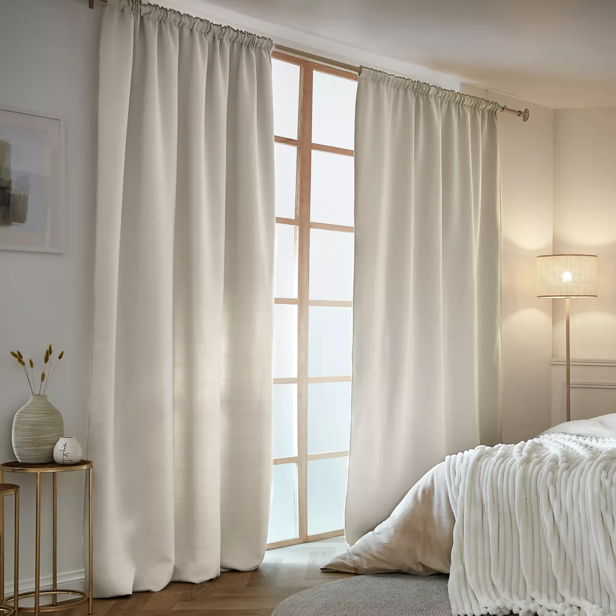 eminza Rideau obscurcissant thermique galon fronceur (140 x 240 cm) Calore Beige