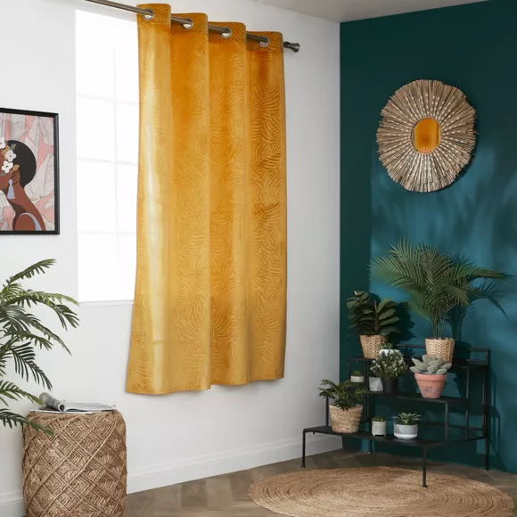 Eminza Rideau Obscurcissant Velours (140 X 180 Cm) Fern Jaune Ocre