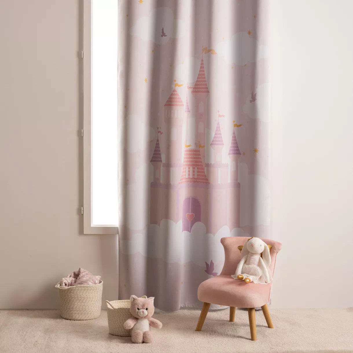 Eminza Rideau Occultant Enfant (135 X 260 Cm) Château Rose