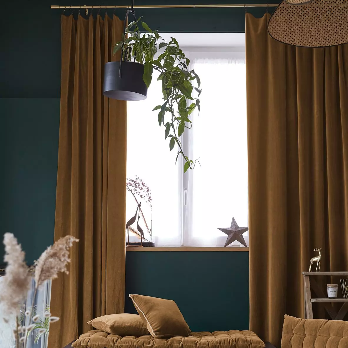 eminza Rideau velours de coton ajustable (140 x max 270 cm) César Camel