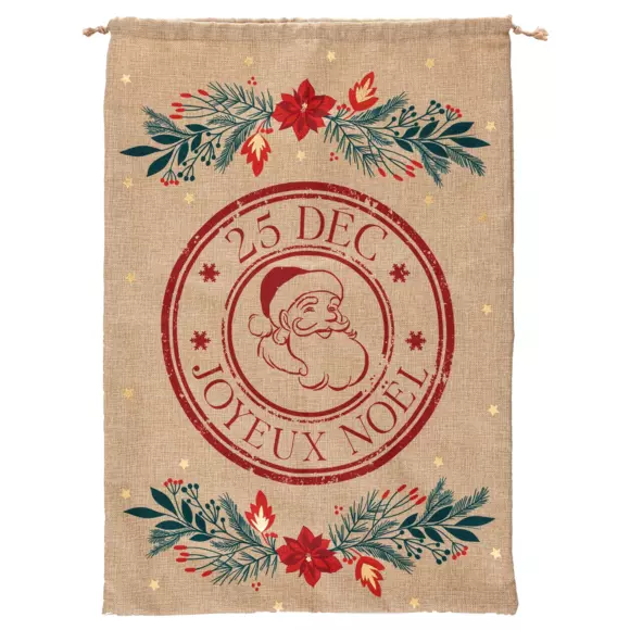 Eminza Sac Cadeau En Jute (H70 Cm) Poinsettia Naturel