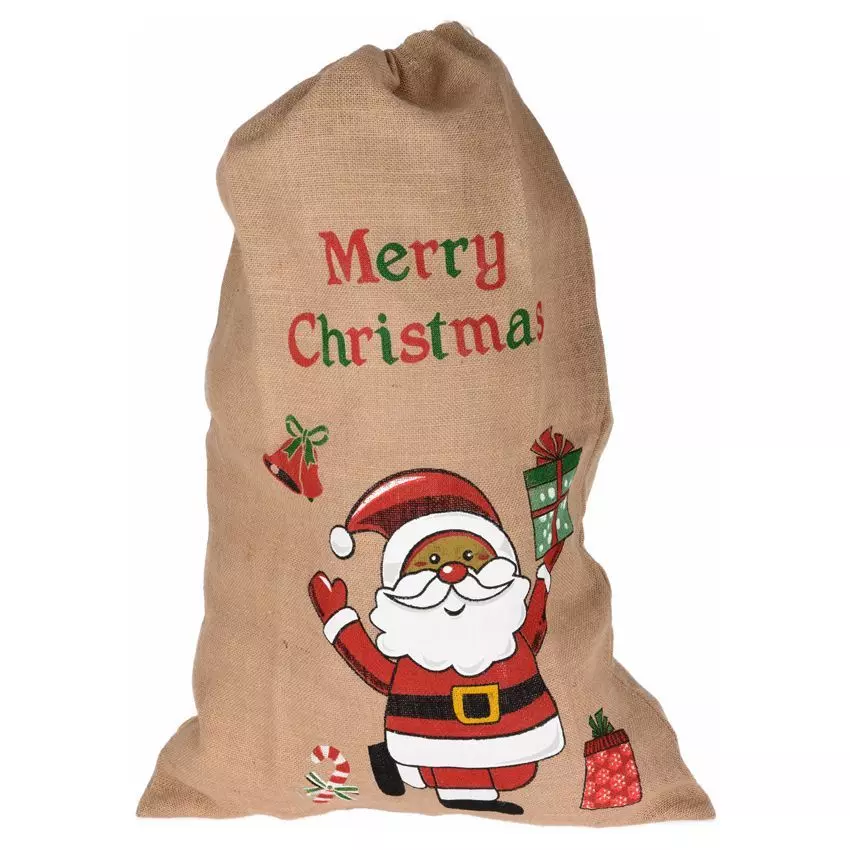 eminza Sac cadeau en tissu (H90 cm) "Merry christmas" Rouge