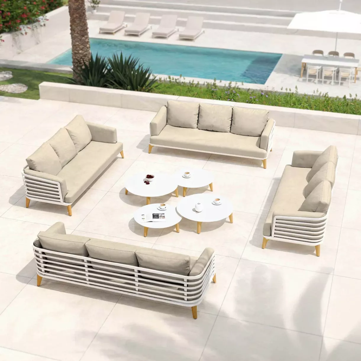 eminza Salon de jardin aluminium 12 places 8 pcs Monte Carlo Blanc et taupe