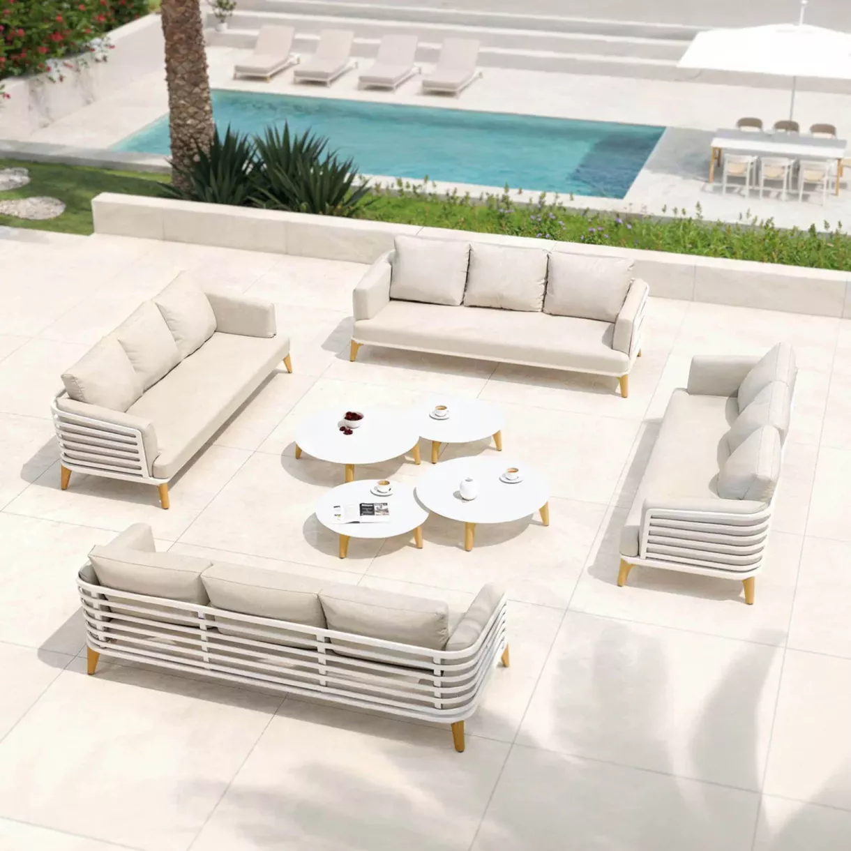eminza Salon de jardin aluminium 12 places 8 pcs Monte Carlo Blanc et beige
