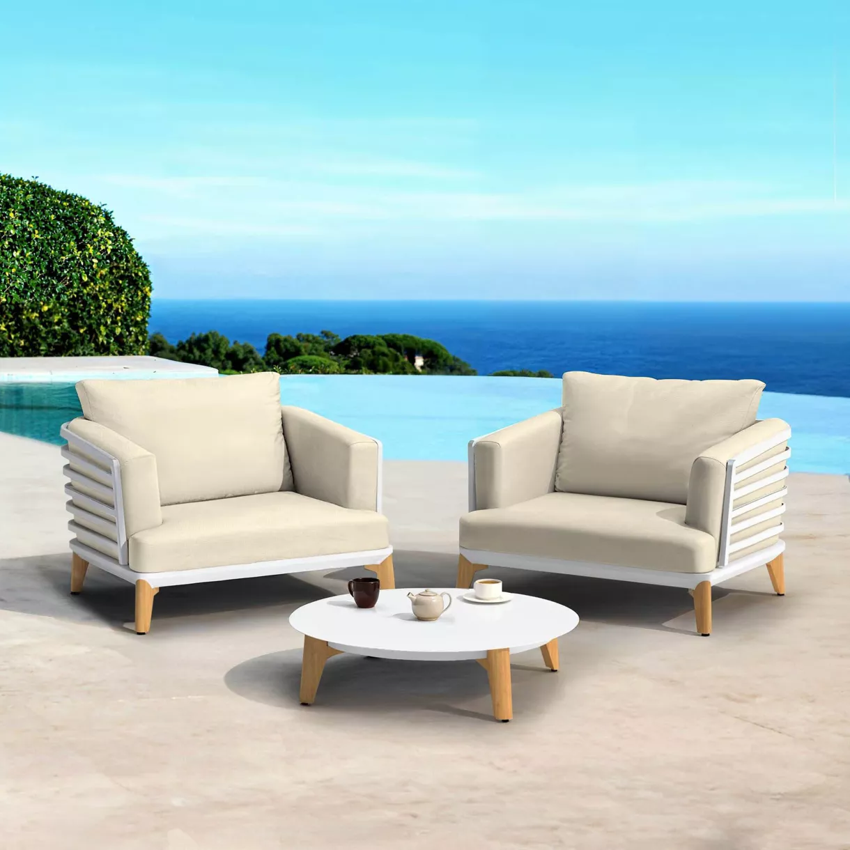 eminza Salon de jardin aluminium 2 places 3 pcs Monte Carlo Blanc et beige
