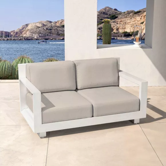 Eminza Salon De Jardin Aluminium 4 Places 4 Pcs Elba Blanc Et Taupe