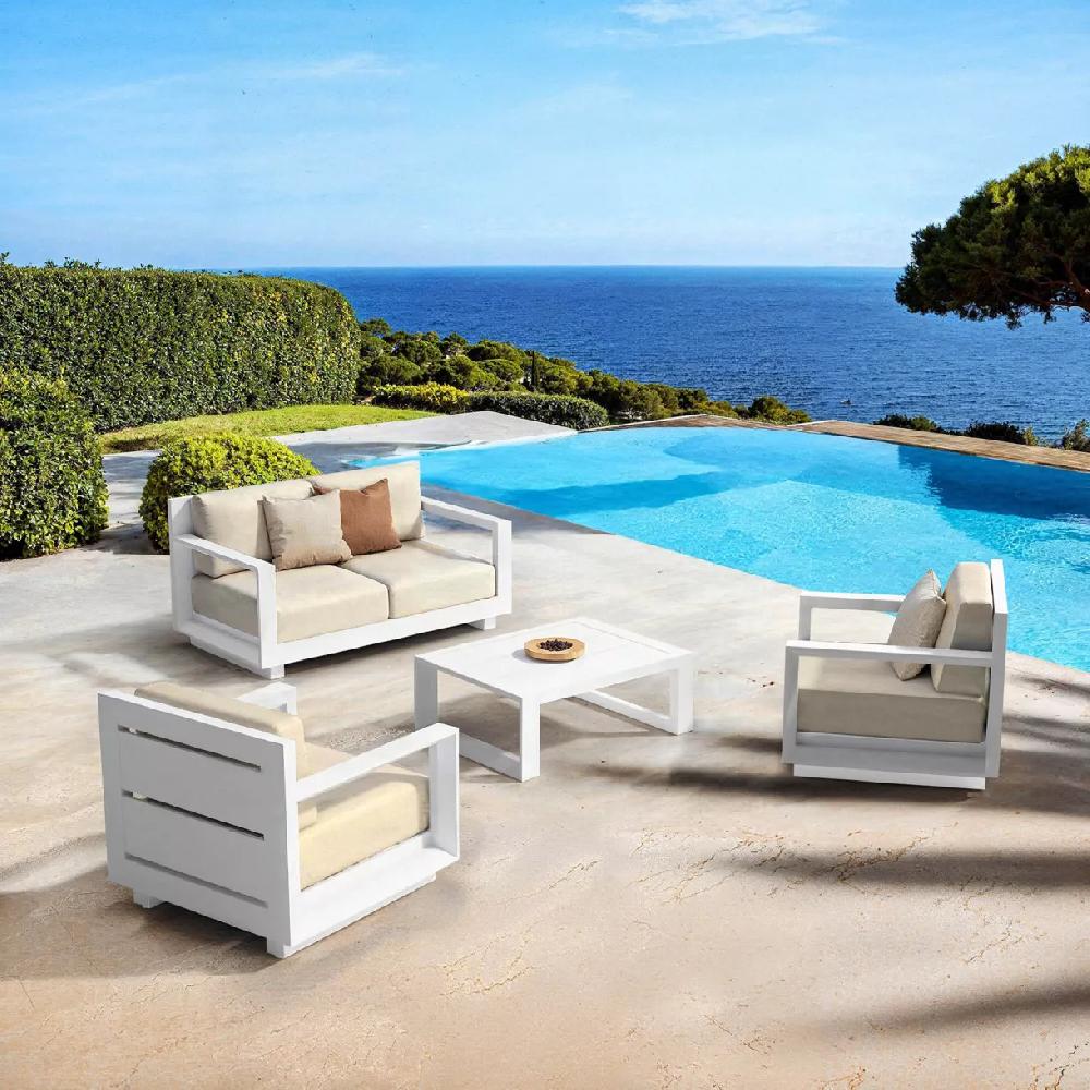 eminza Salon de jardin aluminium 4 places 4 pcs Elba Blanc et beige