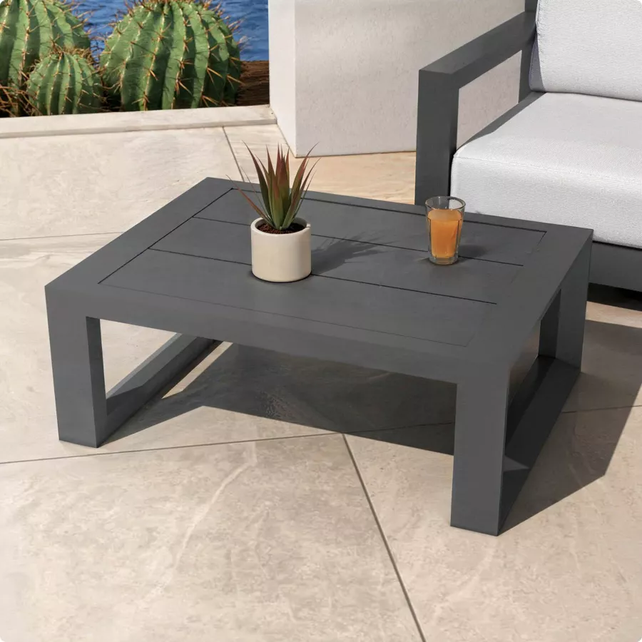 Eminza Salon De Jardin Aluminium 4 Places 4 Pcs Elba Gris Anthracite Et Gris Clair