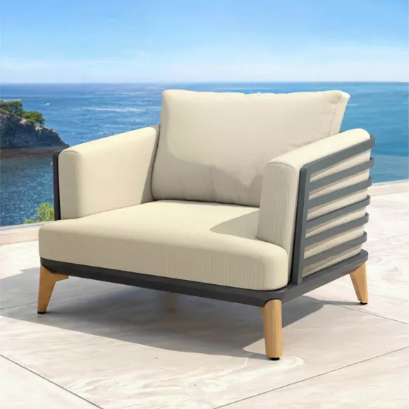 Eminza Salon De Jardin Aluminium 4 Places 5 Pcs Monte Carlo Gris Anthracite Et Beige