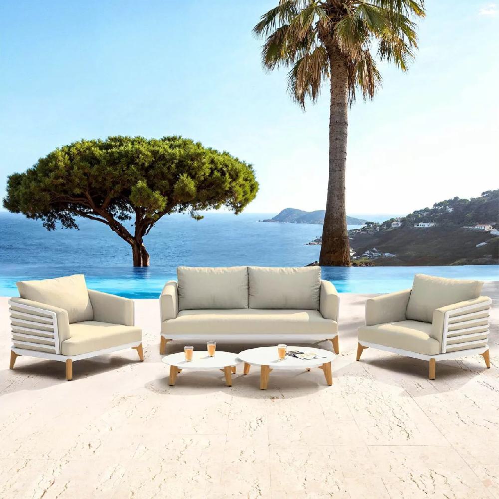 eminza Salon de jardin aluminium 4 places 5 pcs Monte Carlo Blanc et beige