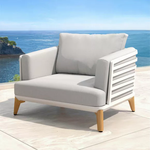 Eminza Salon De Jardin Aluminium 4 Places 5 Pcs Monte Carlo Blanc Et Gris Clair
