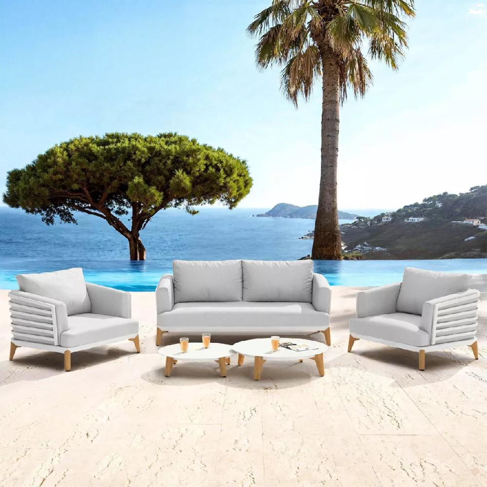 eminza Salon de jardin aluminium 4 places 5 pcs Monte Carlo Blanc et gris clair