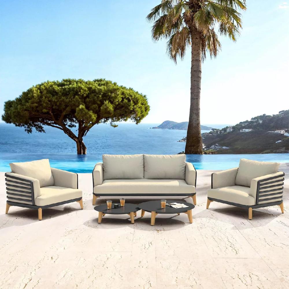eminza Salon de jardin aluminium 4 places 5 pcs Monte Carlo Gris anthracite et beige