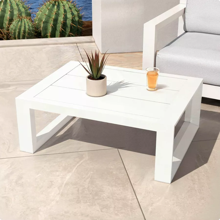 Eminza Salon De Jardin Aluminium 5 Places 4 Pcs Elba Blanc Et Gris Clair