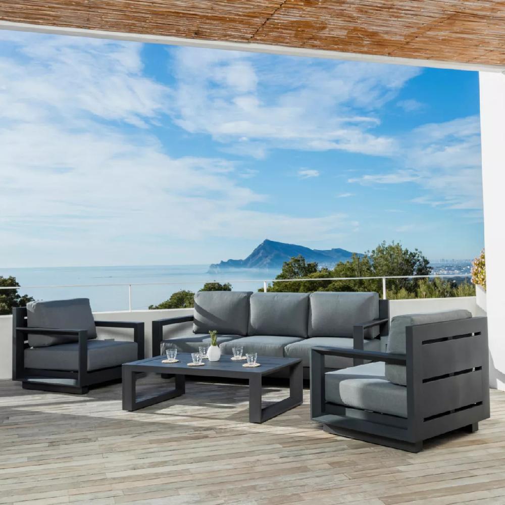 eminza Salon de jardin aluminium 5 places 4 pcs Elba Gris anthracite