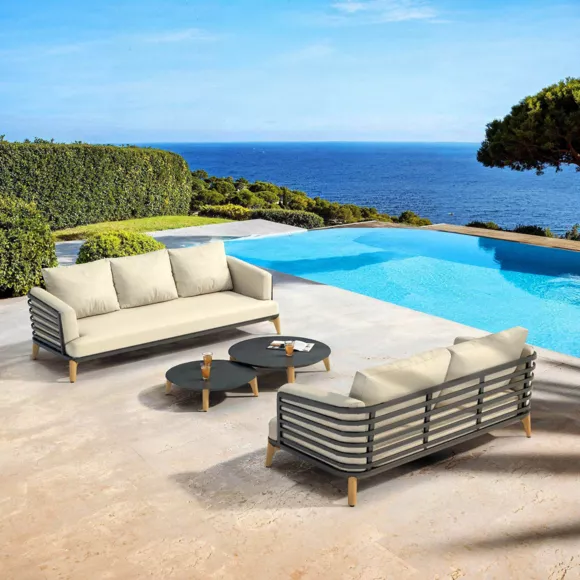 Eminza Salon De Jardin Aluminium 5 Places 4 Pcs Monte Carlo Gris Anthracite Et Beige