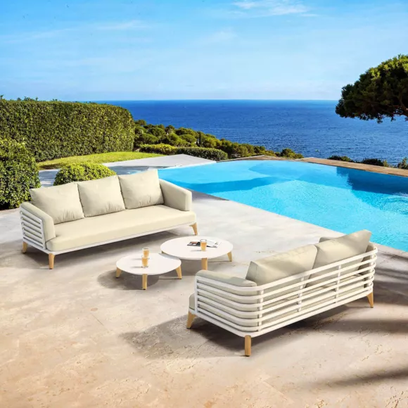 Eminza Salon De Jardin Aluminium 5 Places 4 Pcs Monte Carlo Blanc Et Beige