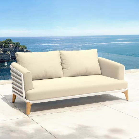 Eminza Salon De Jardin Aluminium 5 Places 4 Pcs Monte Carlo Blanc Et Beige