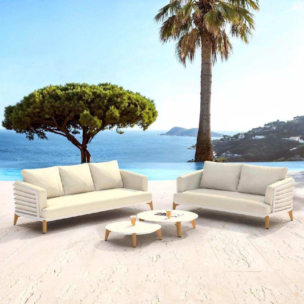 eminza Salon de jardin aluminium 5 places 4 pcs Monte Carlo Blanc et beige