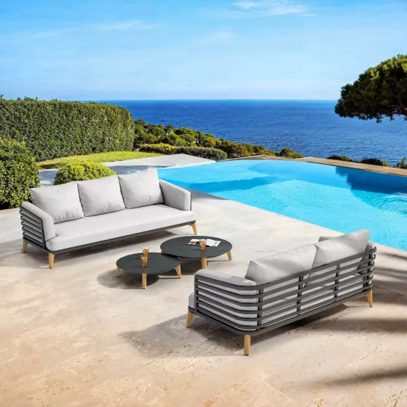 Eminza Salon De Jardin Aluminium 5 Places 4 Pcs Monte Carlo Gris Anthracite Et Gris Clair