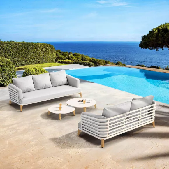 Eminza Salon De Jardin Aluminium 5 Places 4 Pcs Monte Carlo Blanc Et Gris Clair