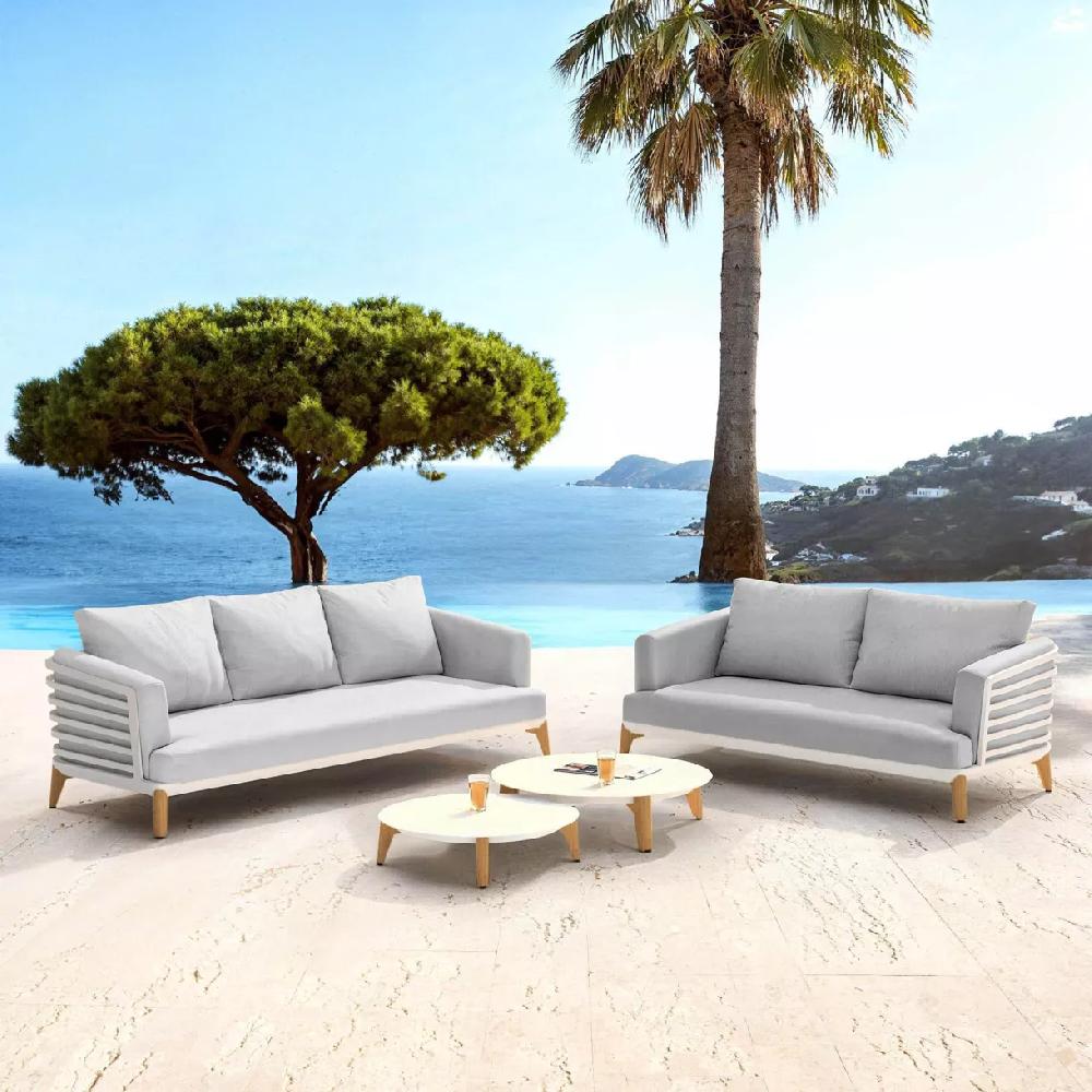 eminza Salon de jardin aluminium 5 places 4 pcs Monte Carlo Blanc et gris clair