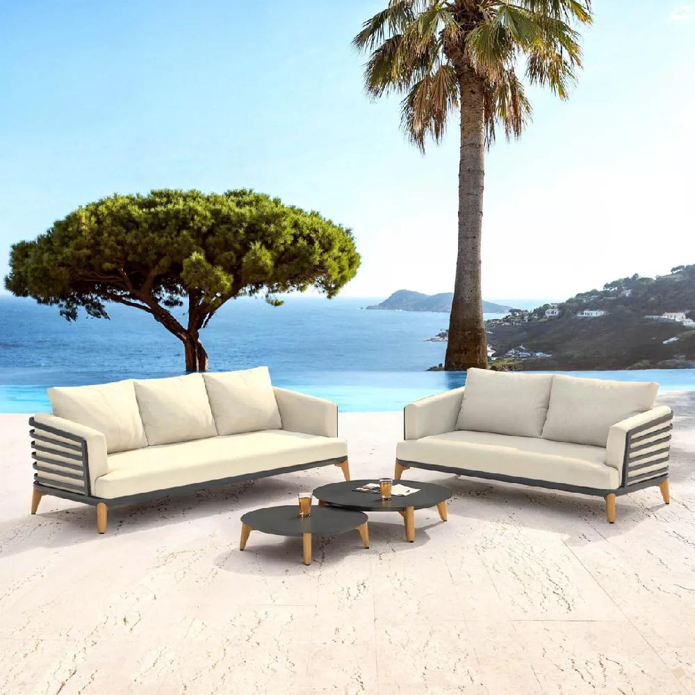 eminza Salon de jardin aluminium 5 places 4 pcs Monte Carlo Gris anthracite et beige