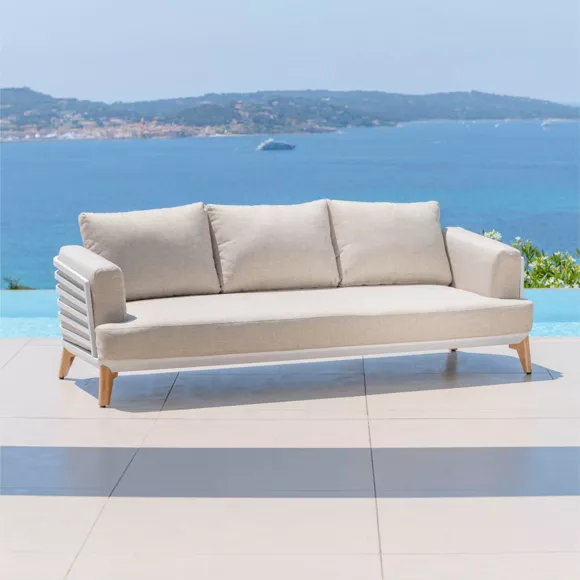 Eminza Salon De Jardin Aluminium 5 Places 5 Pcs Monte Carlo Blanc Et Taupe