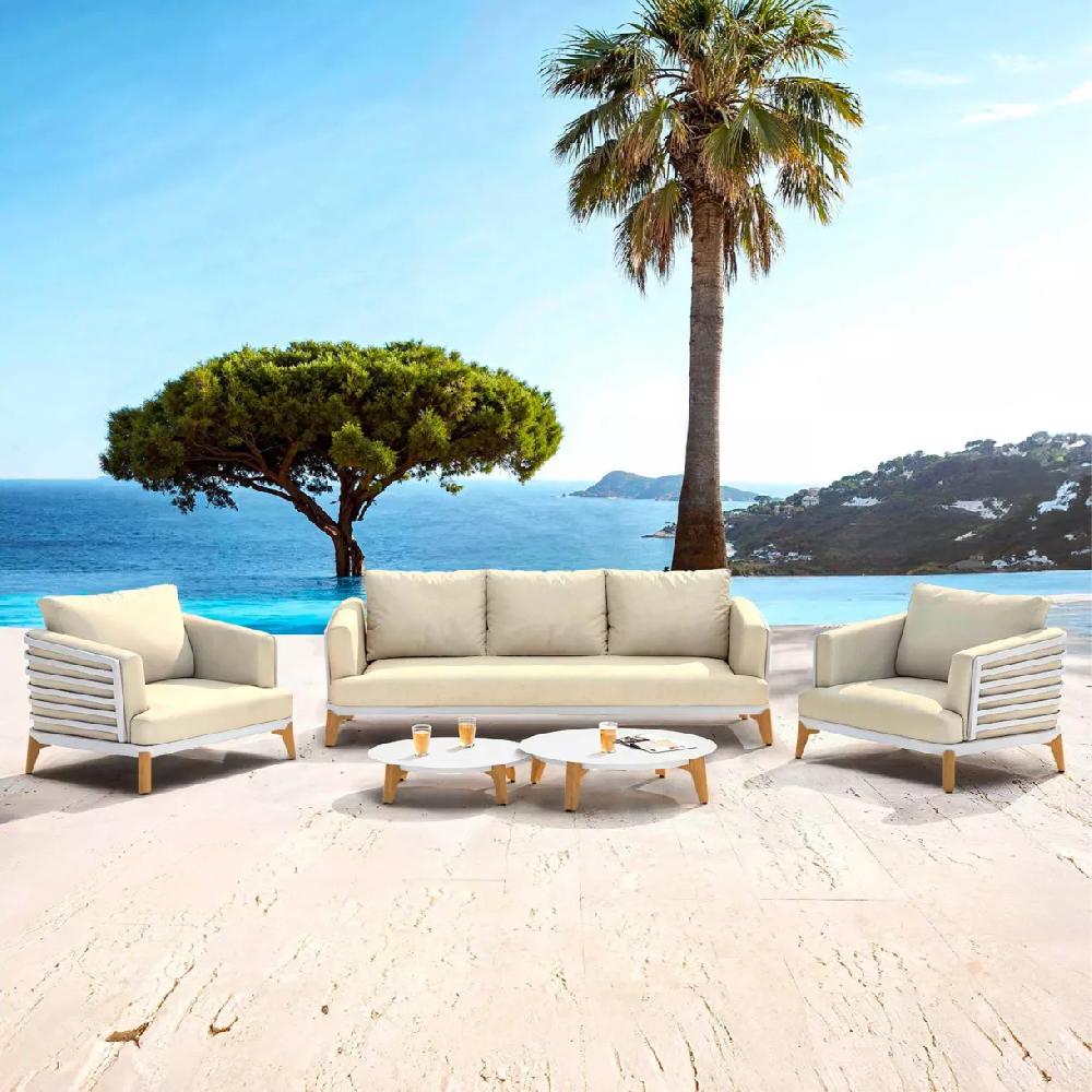 eminza Salon de jardin aluminium 5 places 5 pcs Monte Carlo Blanc et beige