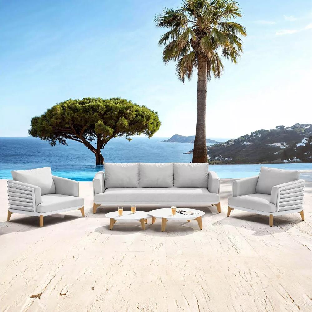 eminza Salon de jardin aluminium 5 places 5 pcs Monte Carlo Blanc et gris clair
