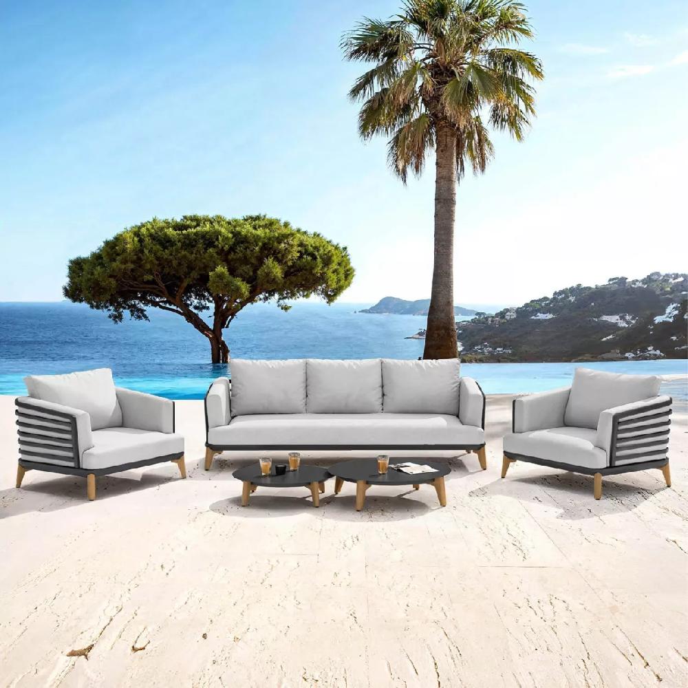 eminza Salon de jardin aluminium 5 places 5 pcs Monte Carlo Gris anthracite et gris clair