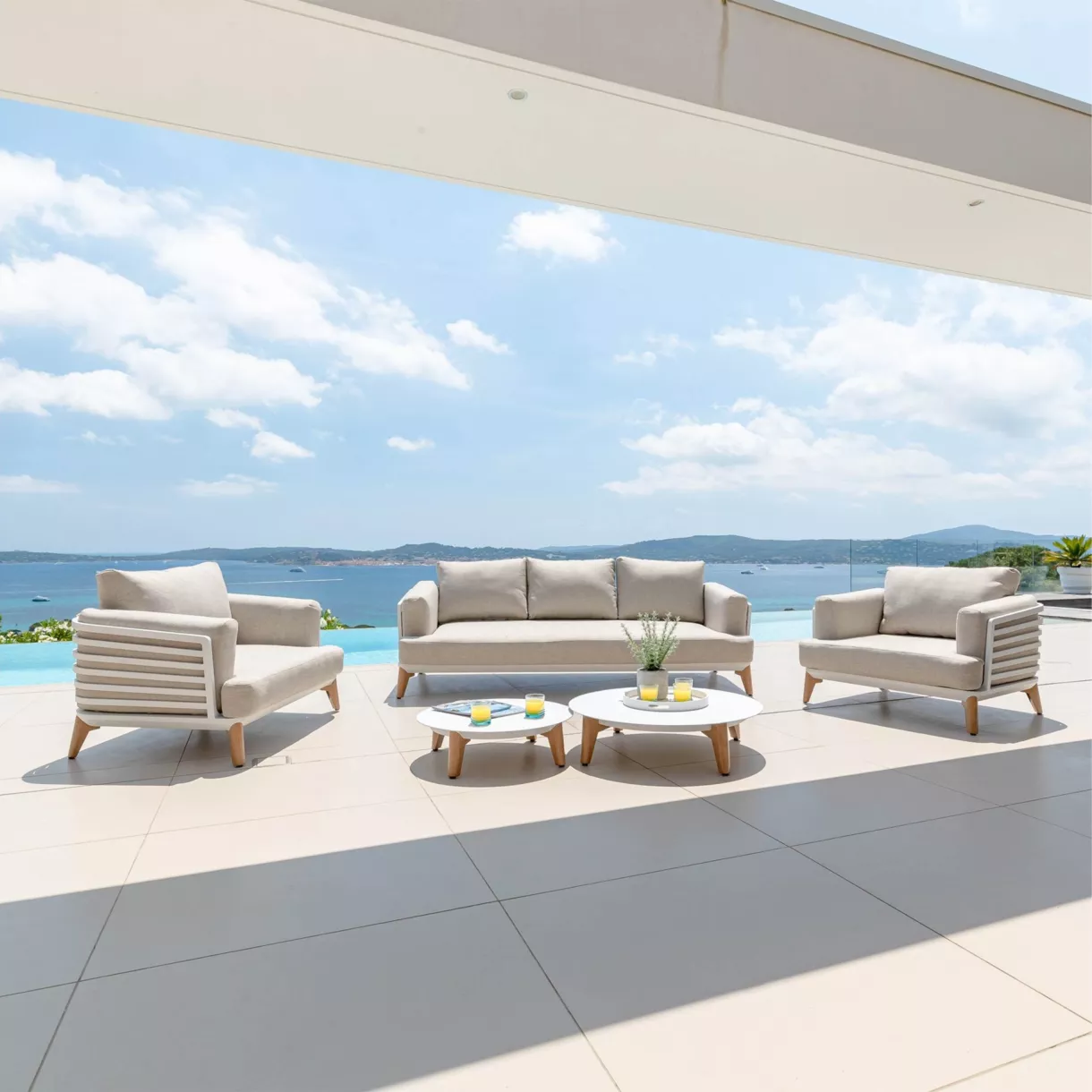 eminza Salon de jardin aluminium 5 places 5 pcs Monte Carlo Blanc et taupe