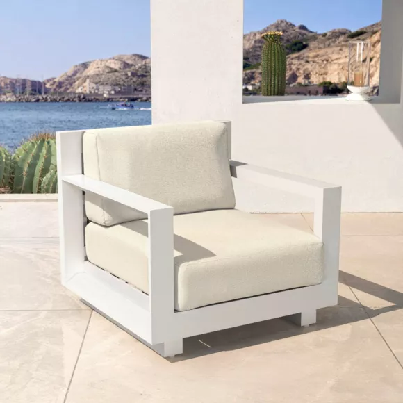 Eminza Salon De Jardin Aluminium 7 Places 5 Pcs Elba Blanc Et Beige