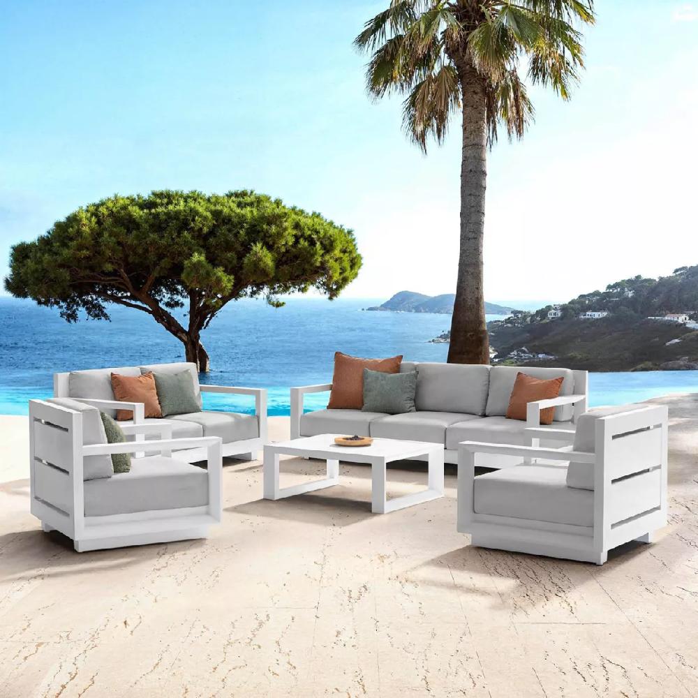 eminza Salon de jardin aluminium 7 places 5 pcs Elba Blanc et gris clair