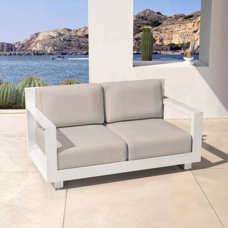 Eminza Salon De Jardin Aluminium 7 Places 5 Pcs Elba Blanc Et Taupe