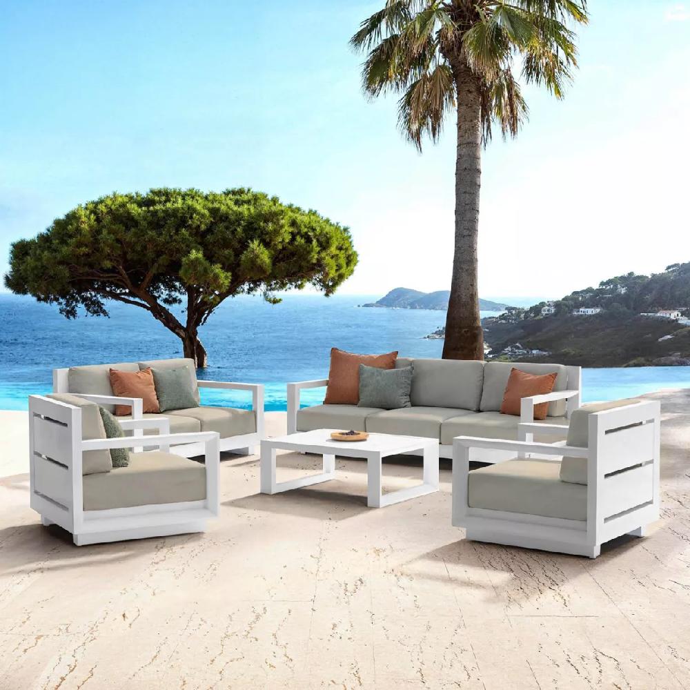 eminza Salon de jardin aluminium 7 places 5 pcs Elba Blanc et taupe