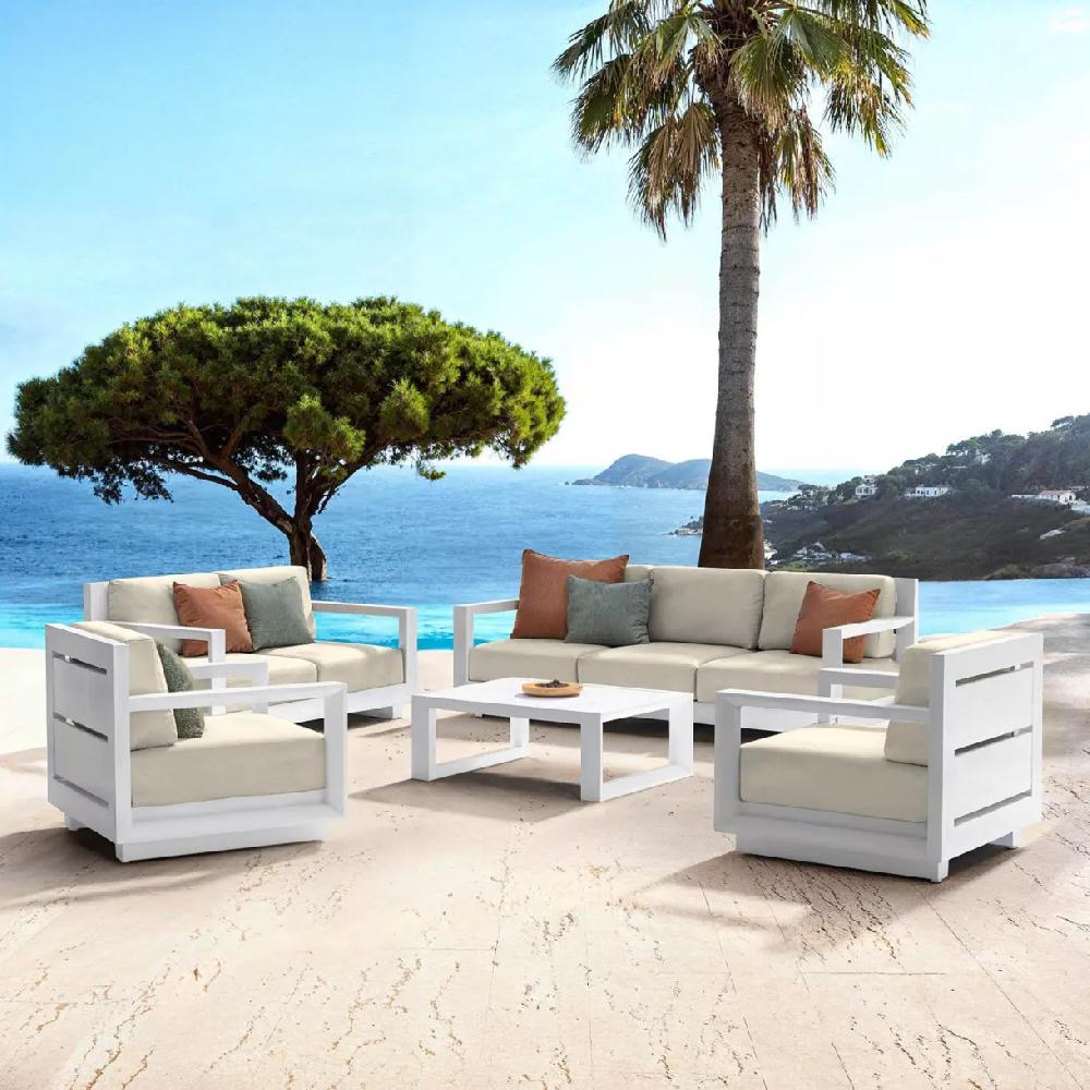 eminza Salon de jardin aluminium 7 places 5 pcs Elba Blanc et beige