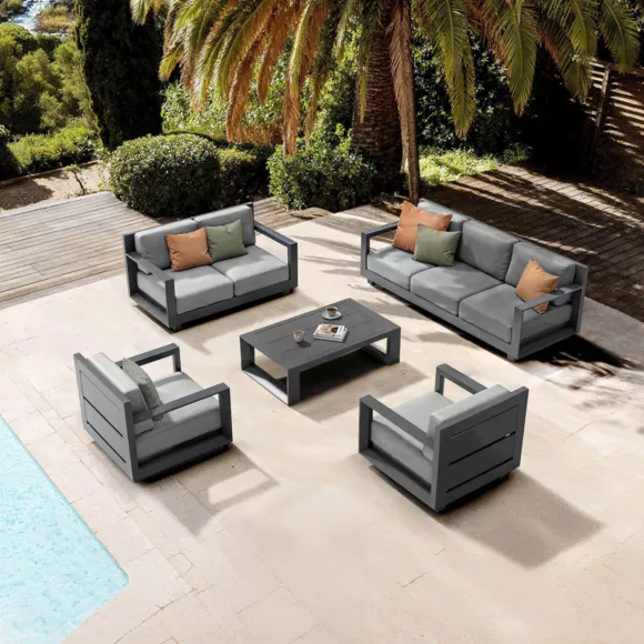 Eminza Salon De Jardin Aluminium 7 Places 5 Pcs Elba Gris Anthracite
