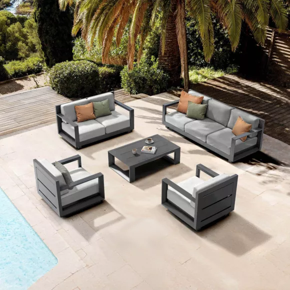 Eminza Salon De Jardin Aluminium 7 Places 5 Pcs Elba Gris Anthracite Et Gris Clair