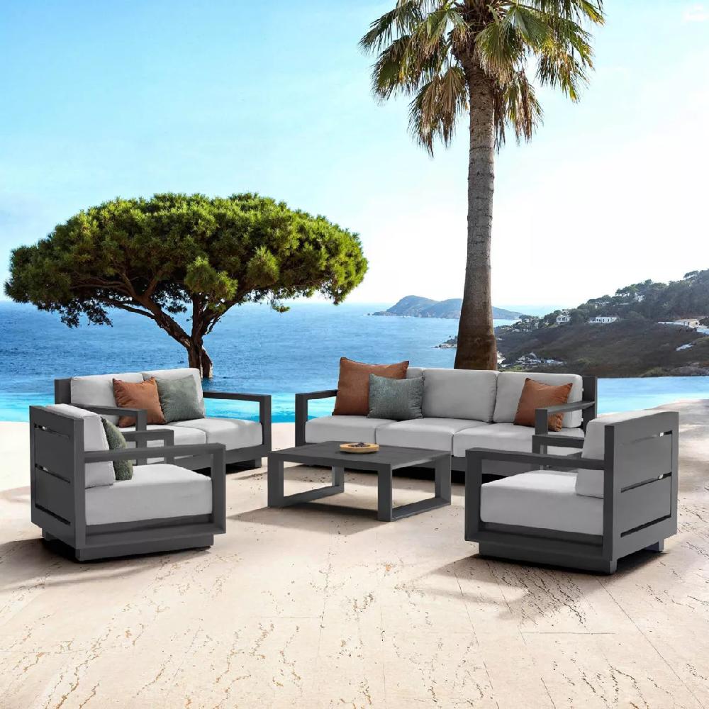 eminza Salon de jardin aluminium 7 places 5 pcs Elba Gris anthracite et gris clair