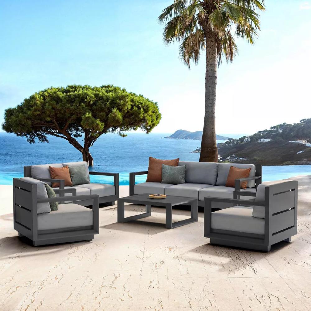 eminza Salon de jardin aluminium 7 places 5 pcs Elba Gris anthracite