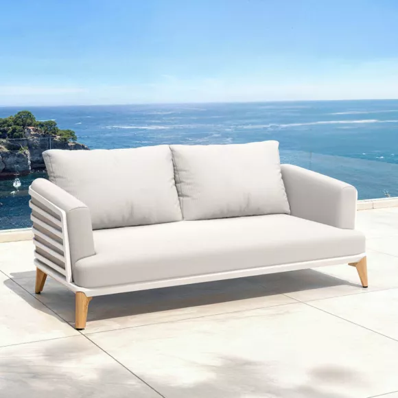 Eminza Salon De Jardin Aluminium 7 Places 6 Pcs Monte Carlo Blanc Et Gris Clair
