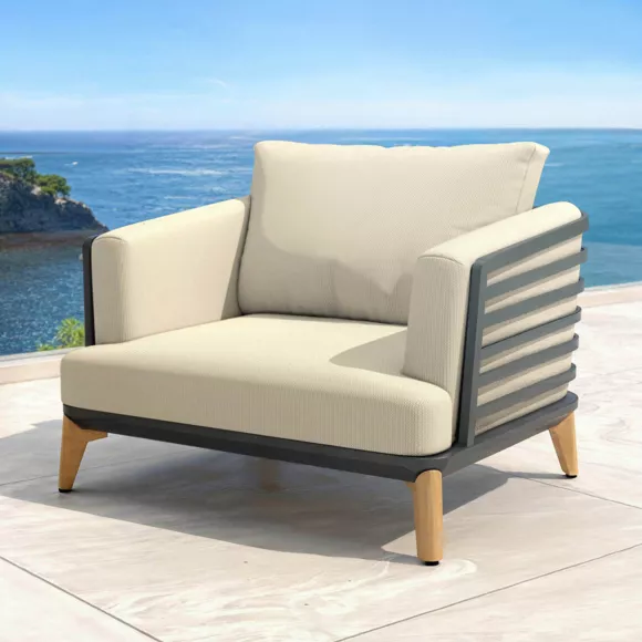 Eminza Salon De Jardin Aluminium 7 Places 6 Pcs Monte Carlo Gris Anthracite Et Beige