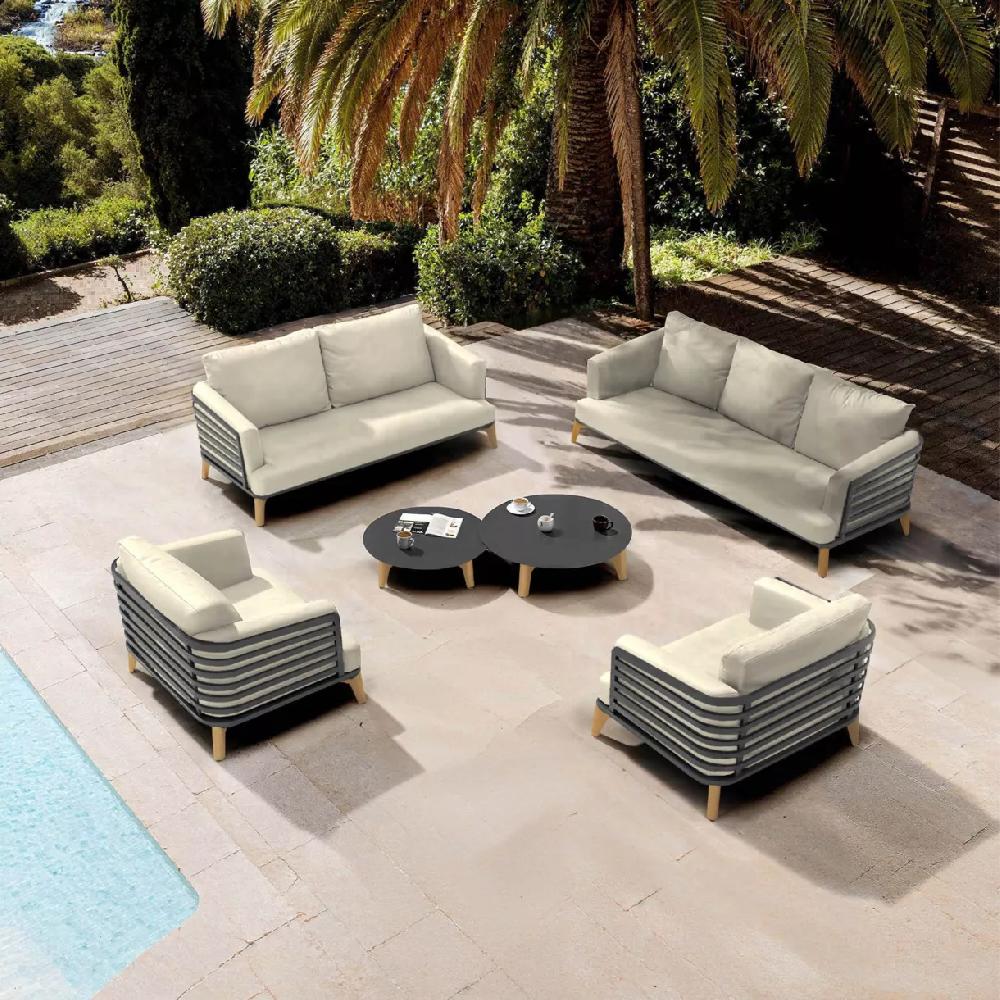 eminza Salon de jardin aluminium 7 places 6 pcs Monte Carlo Gris anthracite et beige