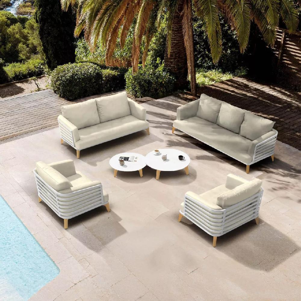 eminza Salon de jardin aluminium 7 places 6 pcs Monte Carlo Blanc et beige