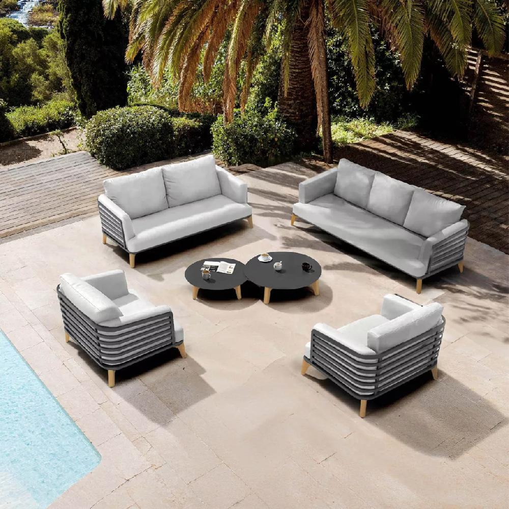 eminza Salon de jardin aluminium 7 places 6 pcs Monte Carlo Gris anthracite et gris clair