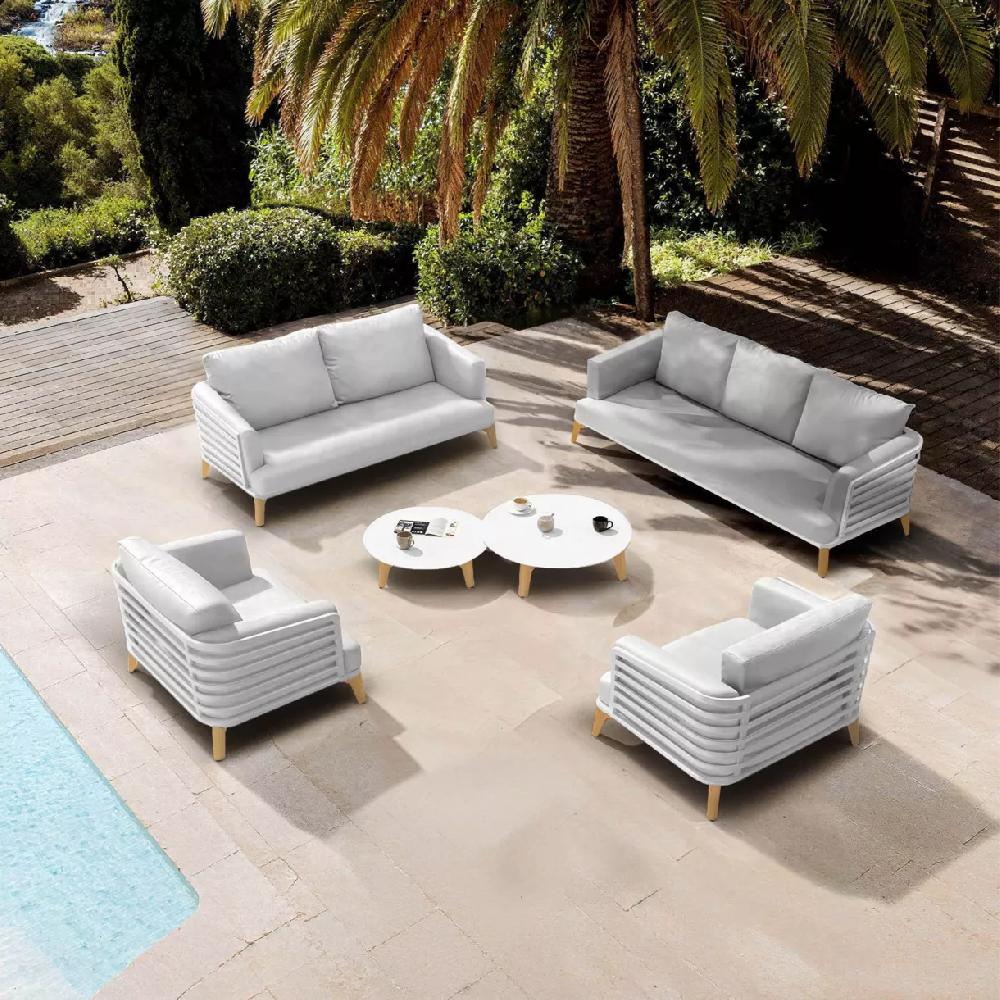 eminza Salon de jardin aluminium 7 places 6 pcs Monte Carlo Blanc et gris clair