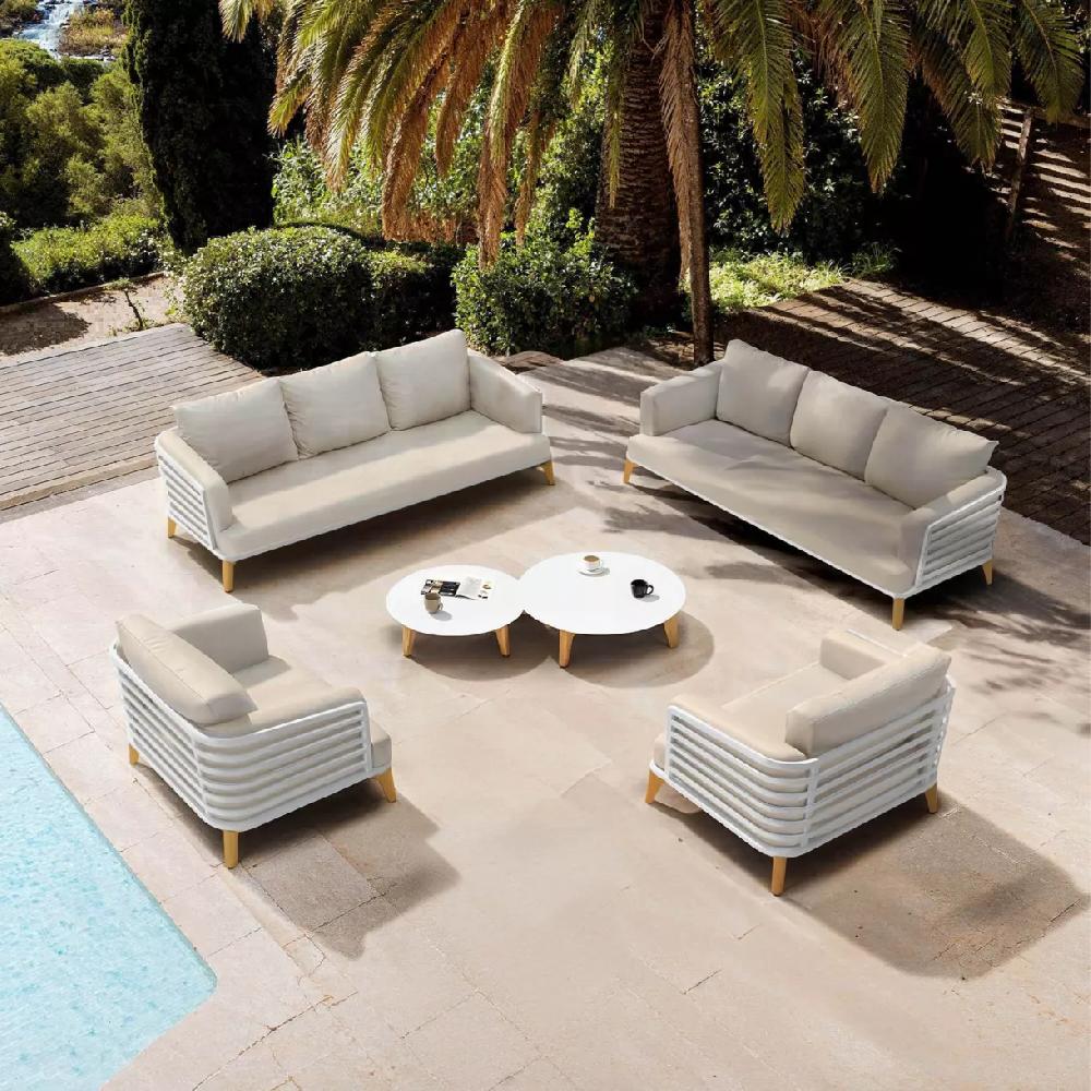 eminza Salon de jardin aluminium 8 places 6 pcs Monte Carlo Blanc et taupe